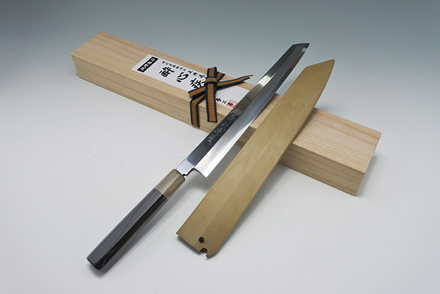 【酔心疾風】土井逸夫作　青二鋼　剣型柳刃２７０ｍｍ　入荷！