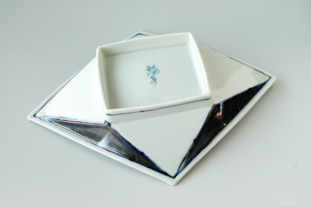 有田焼】福泉窯 染付菱型高台皿 21cm×27．2cm（対角