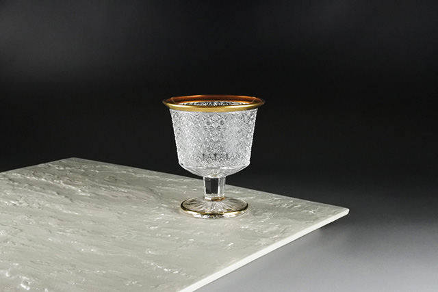 冬ギフト  アミューズ・食前酒に】渕金籠目ガラス高杯 直径7cm×高さ7 食器