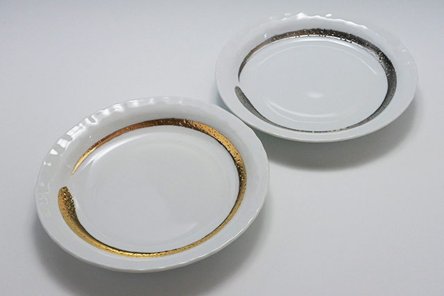 食洗機OK】美濃焼 大文字7．0皿 金彩／銀彩 直径21．5cm