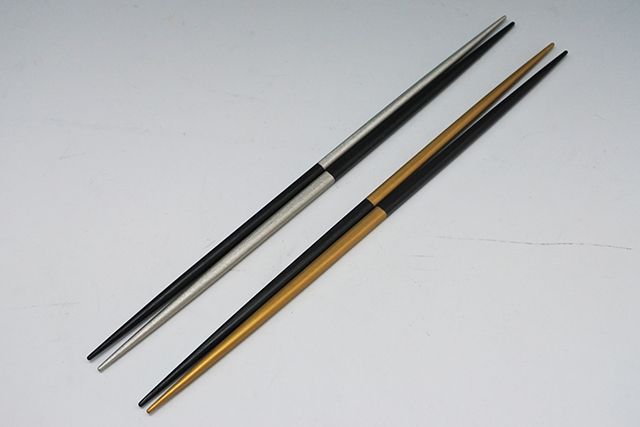 レターパック可》【日本製】木製 市松 利休 お取箸 27cm 金／銀