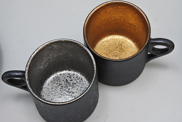 有田焼】黒晶デミタス カップ&ソーサー 金/銀 直径11 有田焼】黒晶デミタス カップ&ソーサー 金/銀 直径11