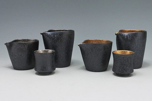 有田焼】悦山 晶金銀彩 冷酒器 片口 大300cc／小180cc