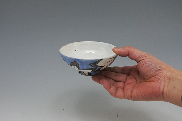 粉引もみじ（青）茶碗