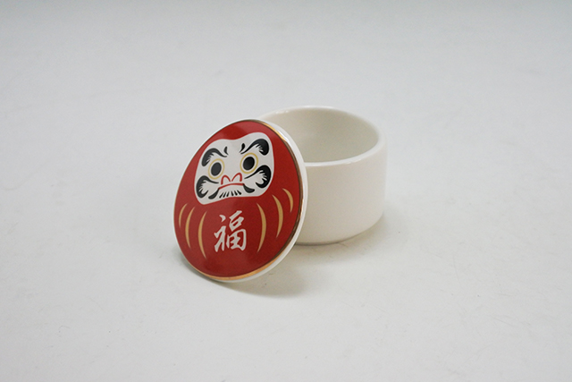 輸入陶器】だるま 達磨 蓋付珍味入れ 5．4cm×5．2cm×高