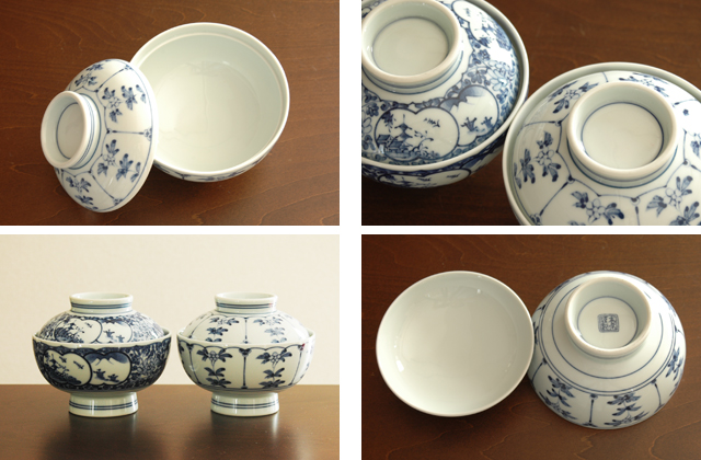 間取山水百景蓋付碗 ／ 割草花蓋付碗