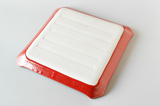 紅天目２４ｃｍ角皿