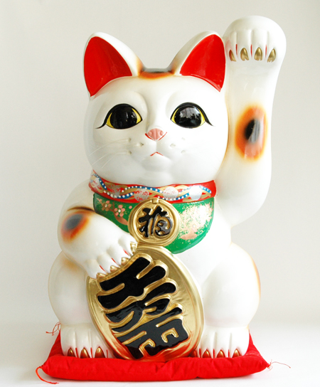 常滑焼 白小判招き猫１３号 左手 高さ４２ ５ｃｍ