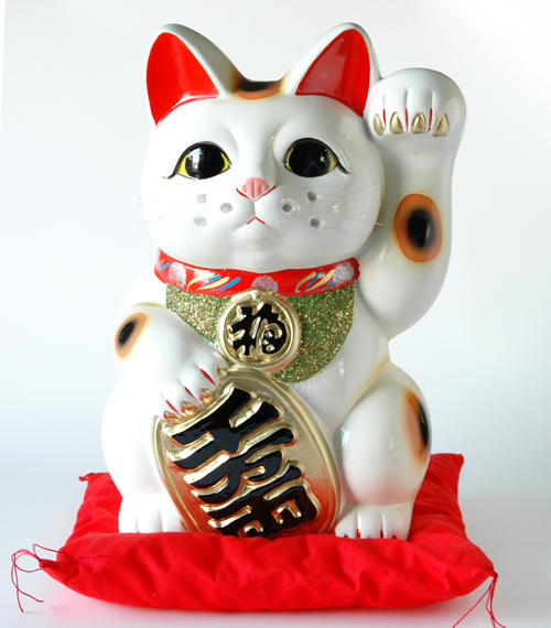 常滑焼 白小判招き猫8号 左手 高さ25 5cm 常滑焼 白小判招き猫8号 左手 高さ25 5cm