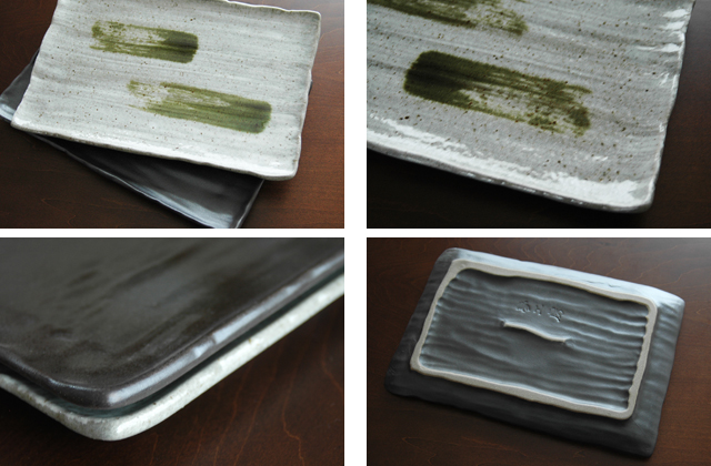 グレー刷毛長角盛皿