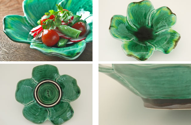 緑釉花型中皿